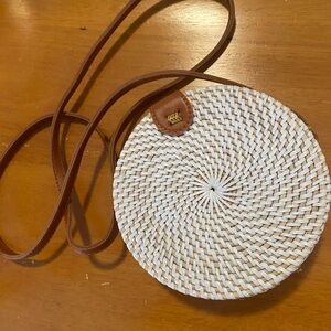 NWOT Round Woven Crossbody Bag with Brown Strap from Bali